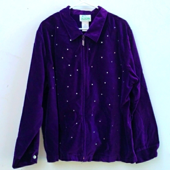 Quaker Factory Purple Velvet Rhinestone Accented Jacket Size 2X - Picture 1 of 7